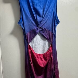 Blue and Purple Sleeveless Dress with Cutout